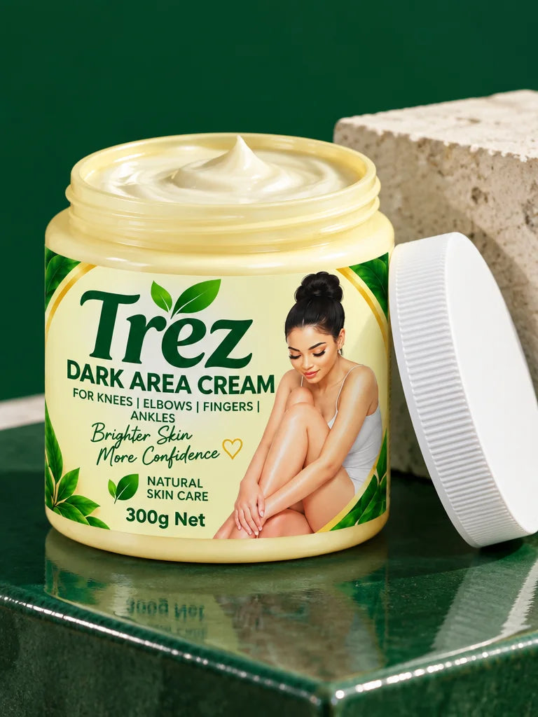 A distinct product photograph of the exact Trez Dark Area Cream jar from the reference, shown open s