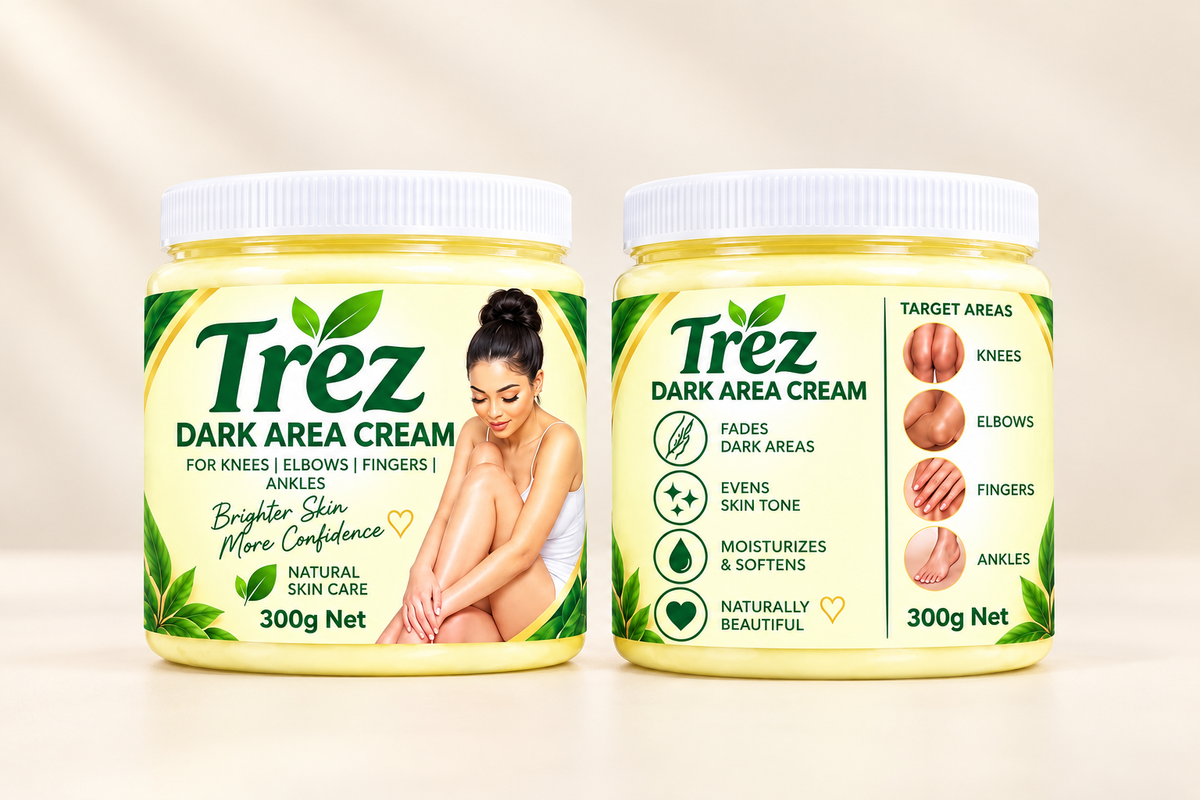 Full Trez Dark Area Cream product image showing both jars and target areas for knees, elbows, fingers and ankles